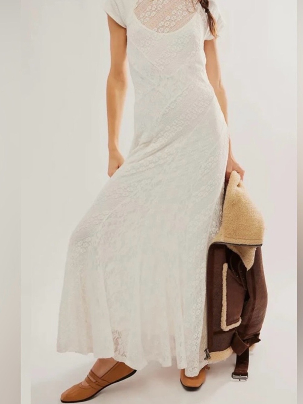Free People White Lace Maxi Dress. Size Medium